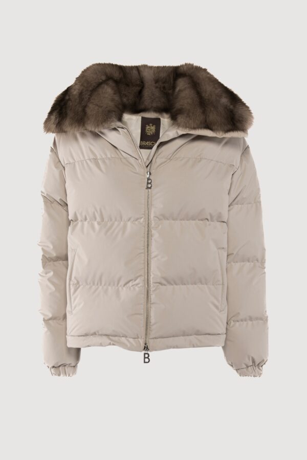 Tech down jacket with graphite sable