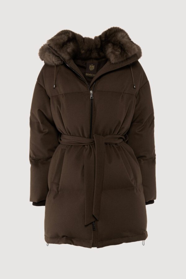 Cashmere down jacket with graphite sable