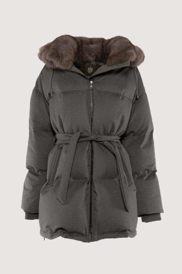 Cashmere down jacket with smoke sable