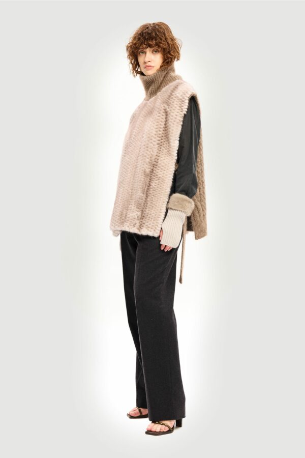 Wool and mink silverblue olivettato vest